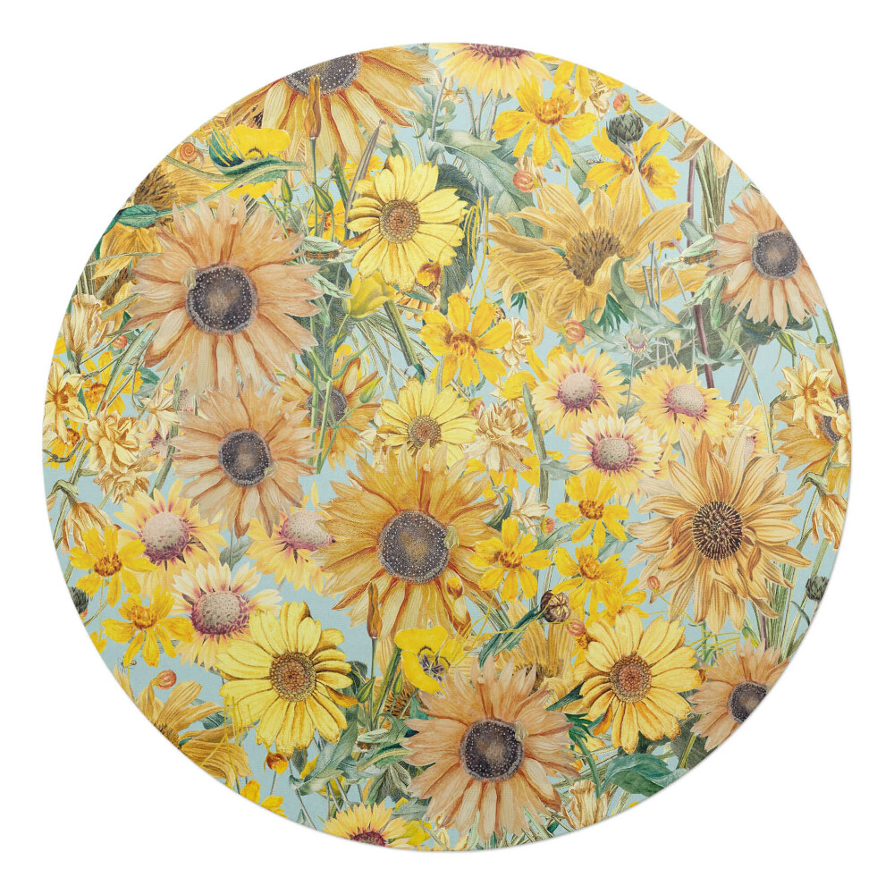 Podložka pod kolieskovú stoličku okrúhla Lúkový kvetinový vzor