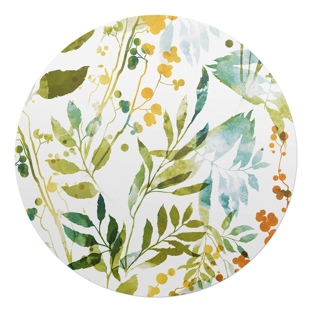 Podložka pod kolieskovú stoličku okrúhla Akvarelová lúka z listov