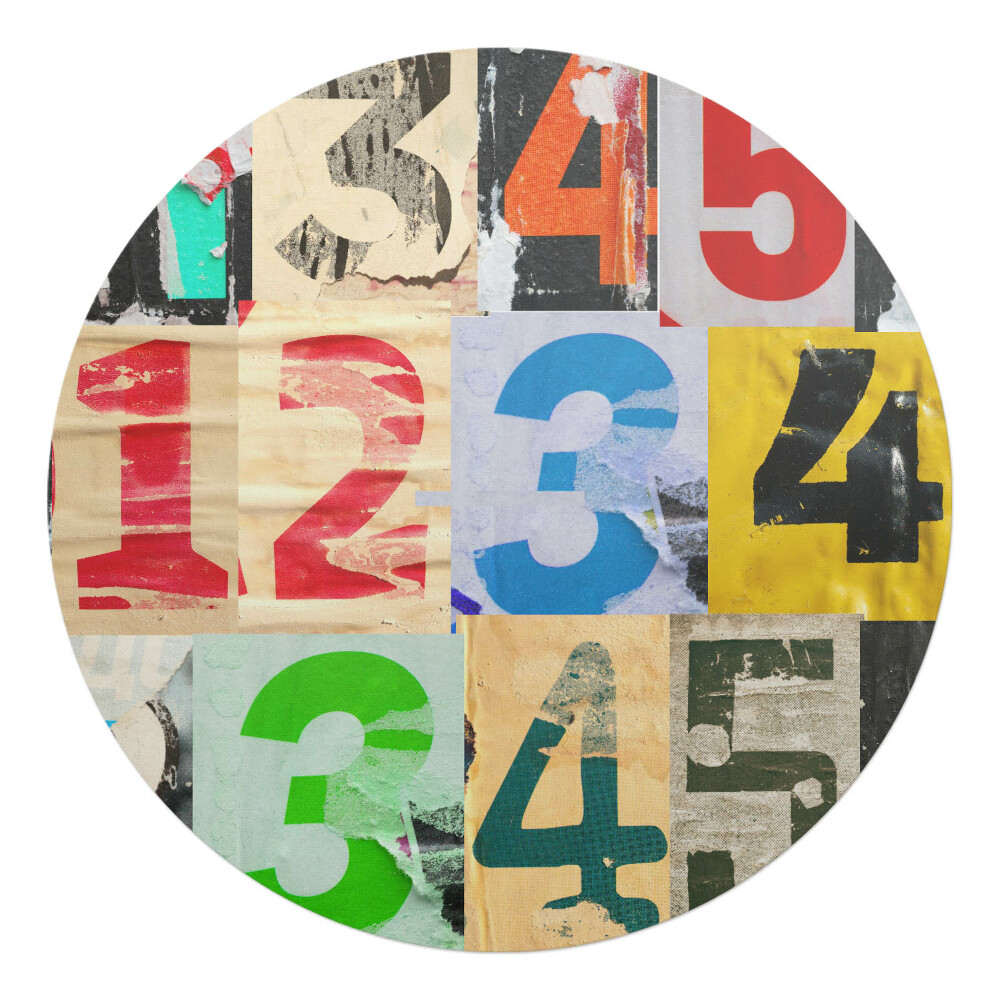 Podložka pod kolieskovú stoličku okrúhla Farebná koláž čísel
