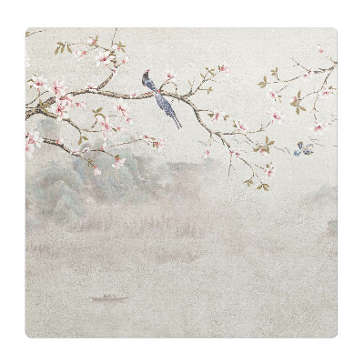 Podložka pod kolieskovú stoličku Kvety a vtáky na konári