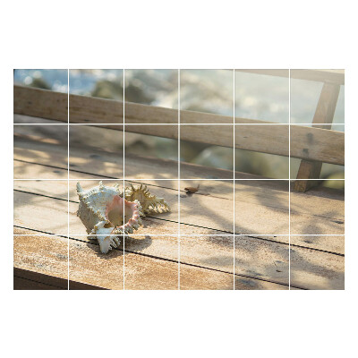 Samolepky na obklady Mušle na drevenom pozadí