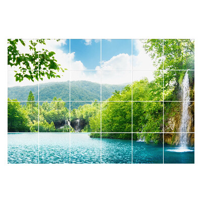 Samolepky na kachličky Vodopády v zelenej krajine