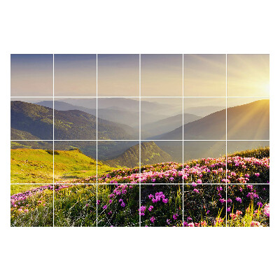 Samolepky na kachličky Horská krajina s kvetmi