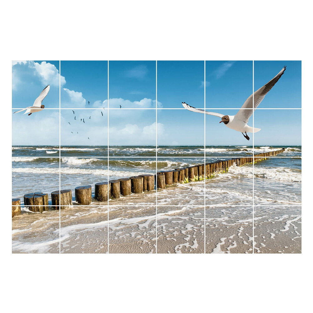 Nálepky na dlaždice Morská krajina s vtákmi