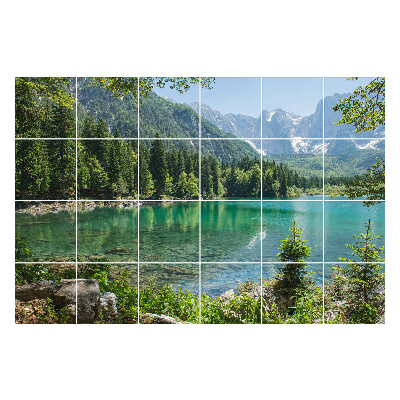 Nálepky na dlaždice Horská krajina s jazerom