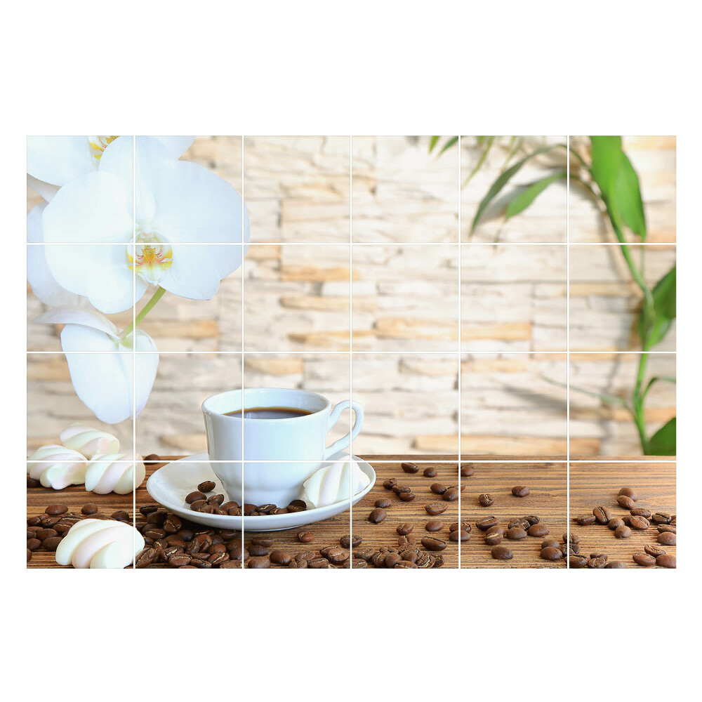 Nálepky na dlaždice Káva s kvetom orchidey