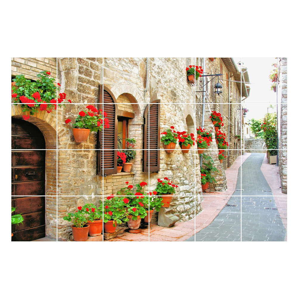 Samolepky na obklady Očarujúca ulica s kvetmi