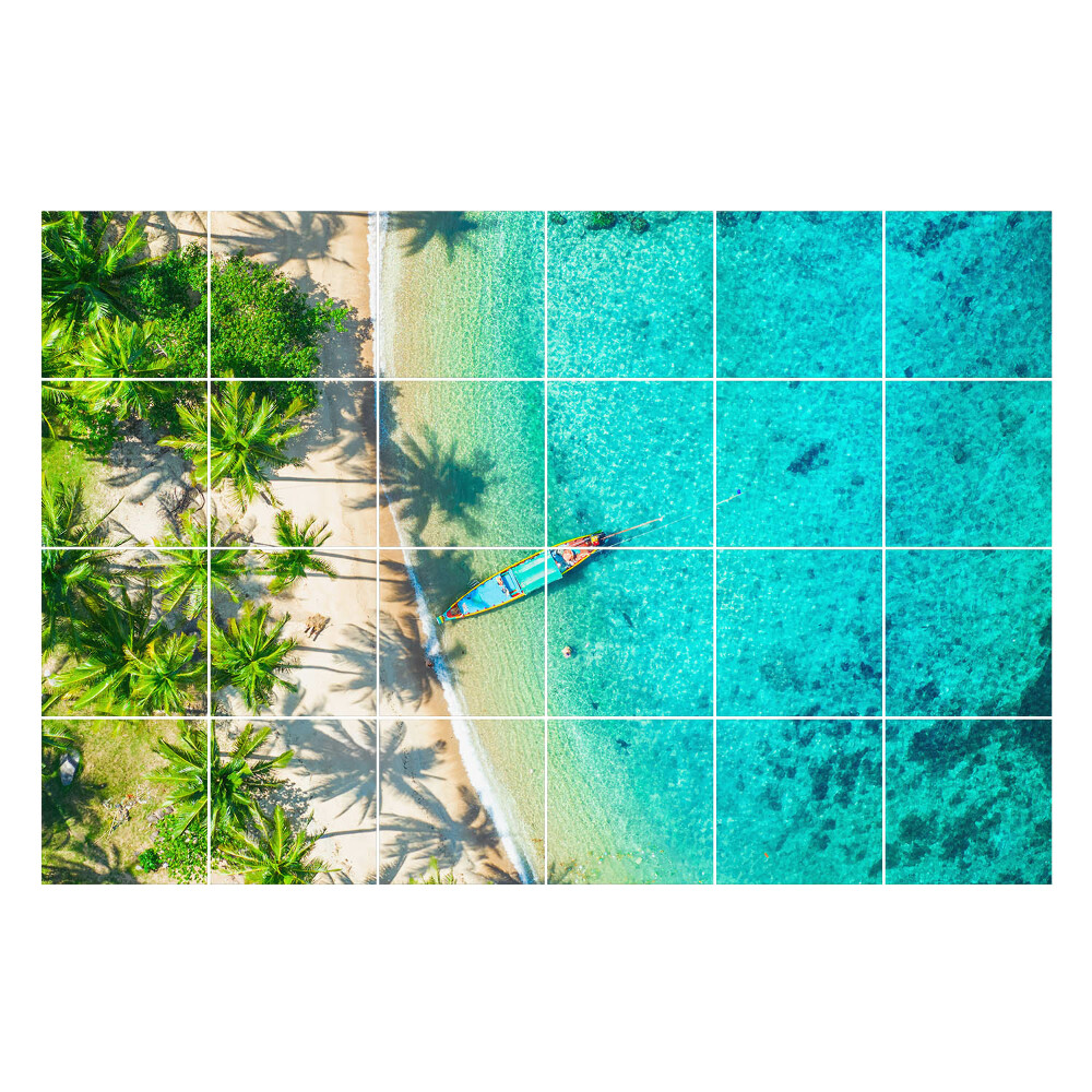 Samolepky na kachličky Tropická pláž s loďou