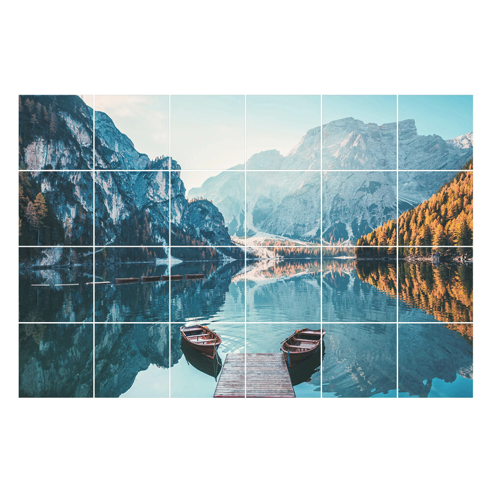 Nálepky na dlaždice Pokojné jazero s horami