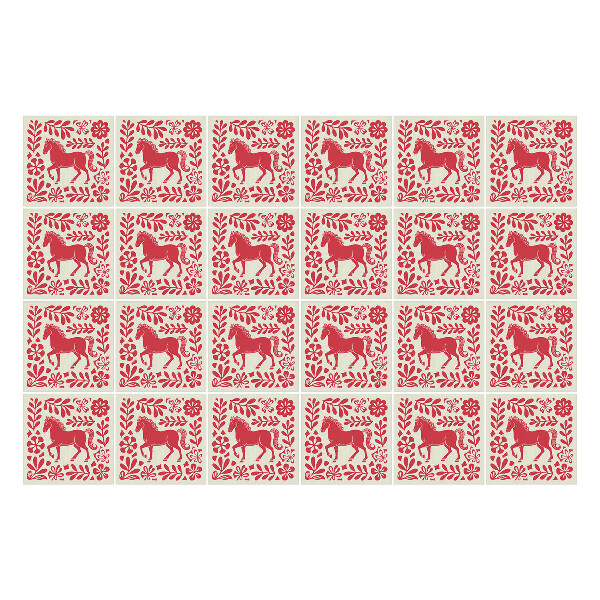 Nálepky na dlaždice Ľudový vzor s koníkmi