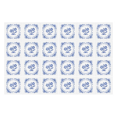 Samolepky na kachličky Modrá kvetinová mozaika