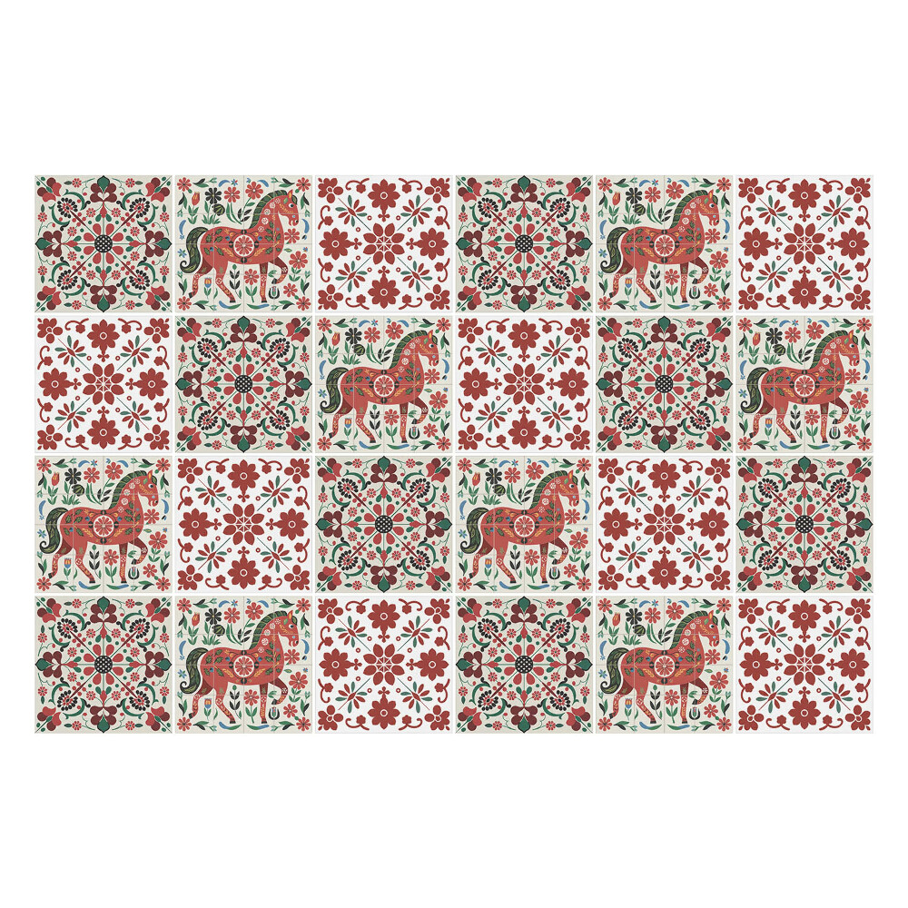 Nálepky na dlaždice Folklór koní a kvetov