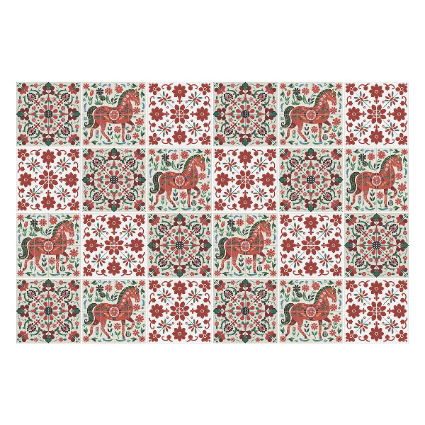 Nálepky na dlaždice Folklór koní a kvetov