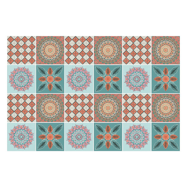 Samolepky na kachličky Kvetinové mandaly v mriežke