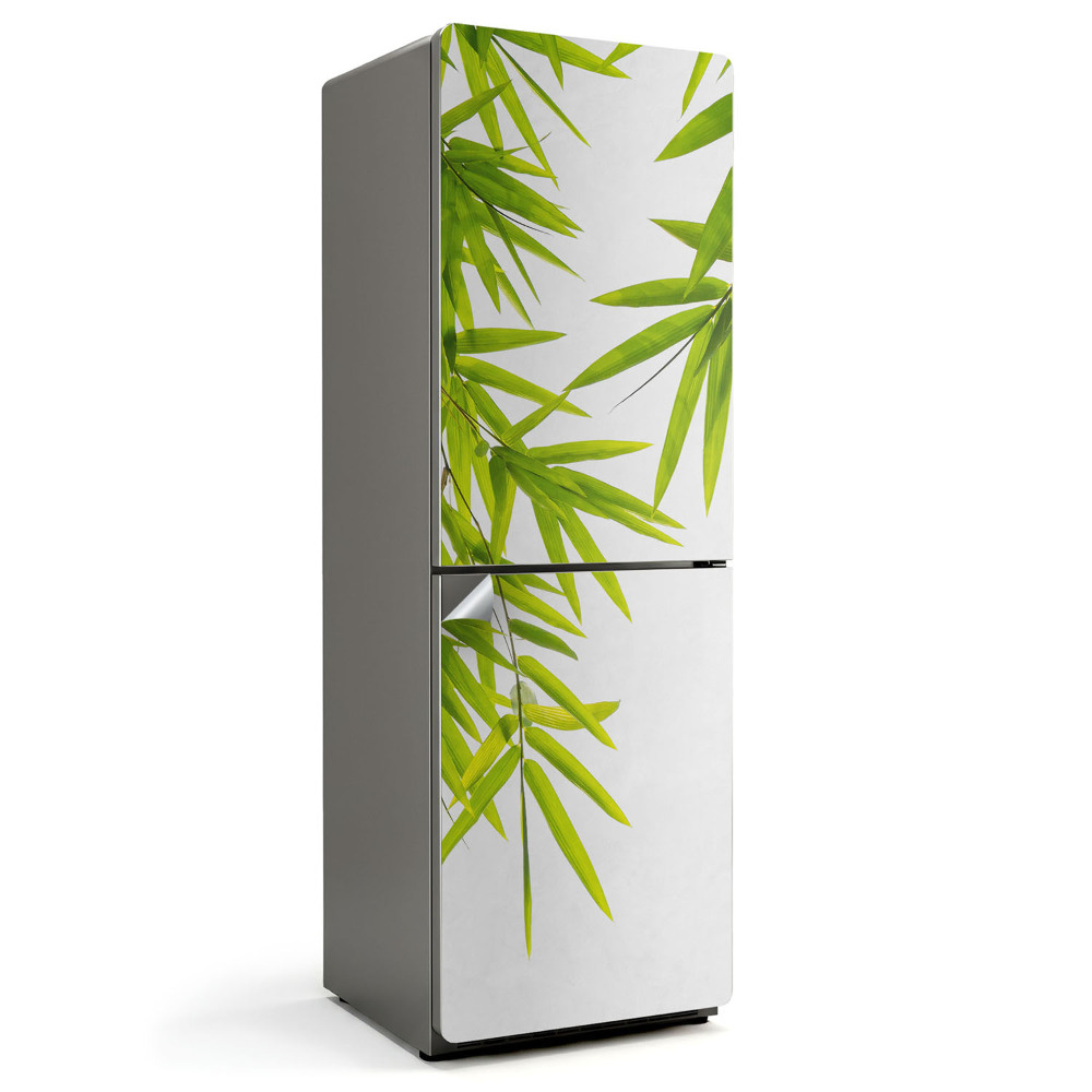 Nálepka na chladničku Bambusové listy na bielom pozadí