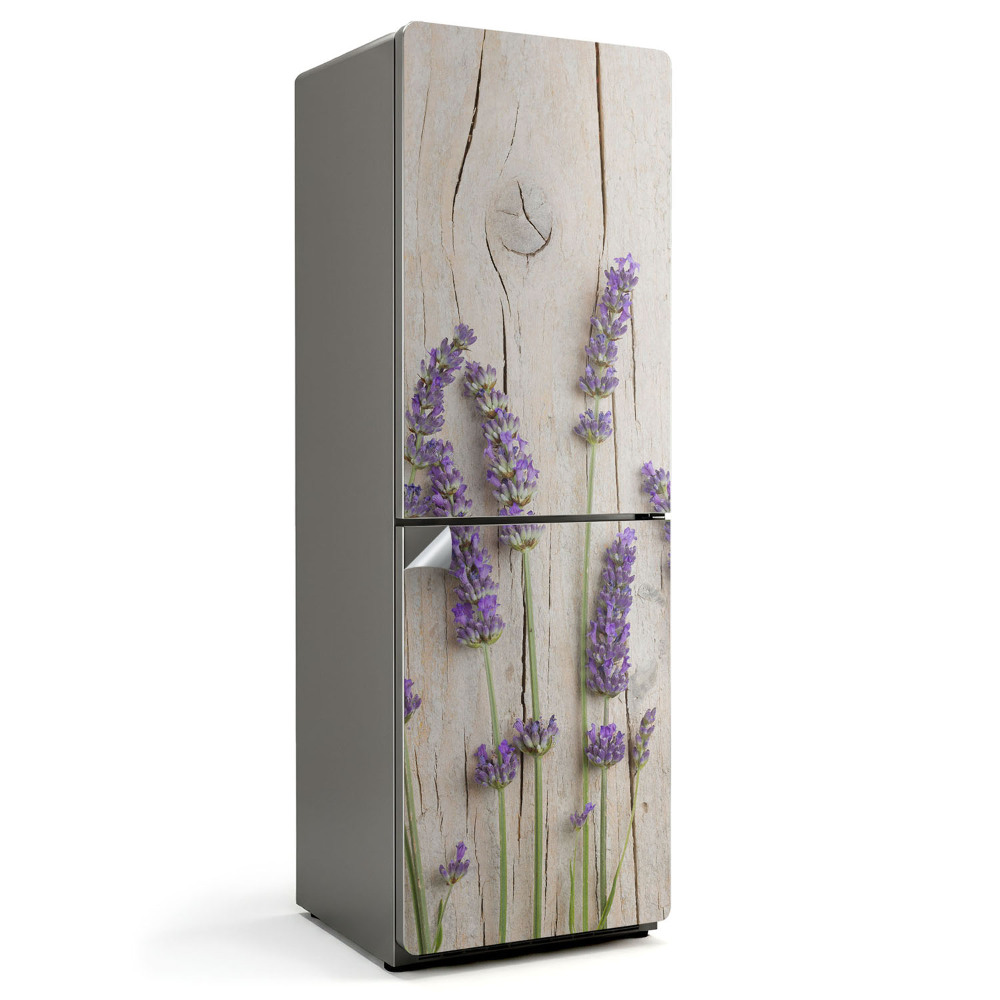 Fototapeta na chladničku Kvety levandule na drevenom podklade