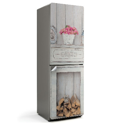 Samolepiaca nálepka na chladničku Rustikálny krb s kvetmi