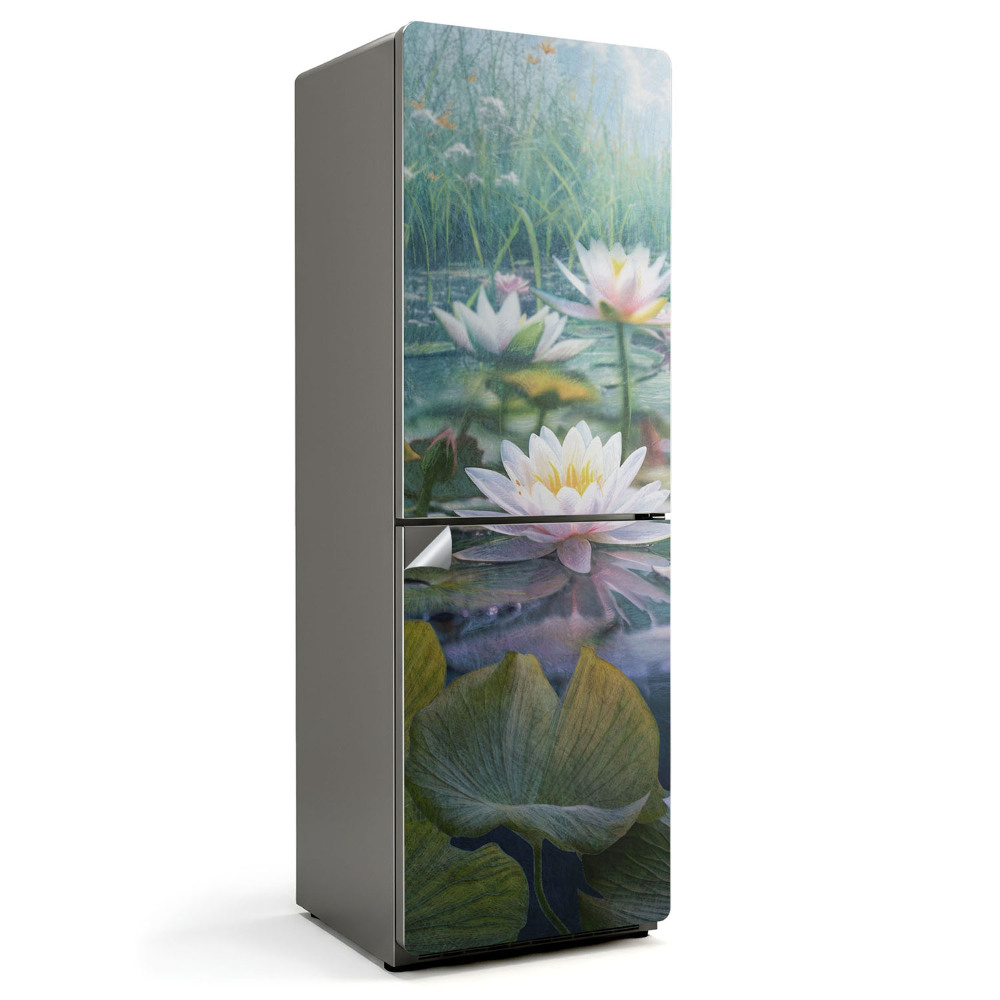 Samolepiaca nálepka na chladničku Ľalie na hladine jazera