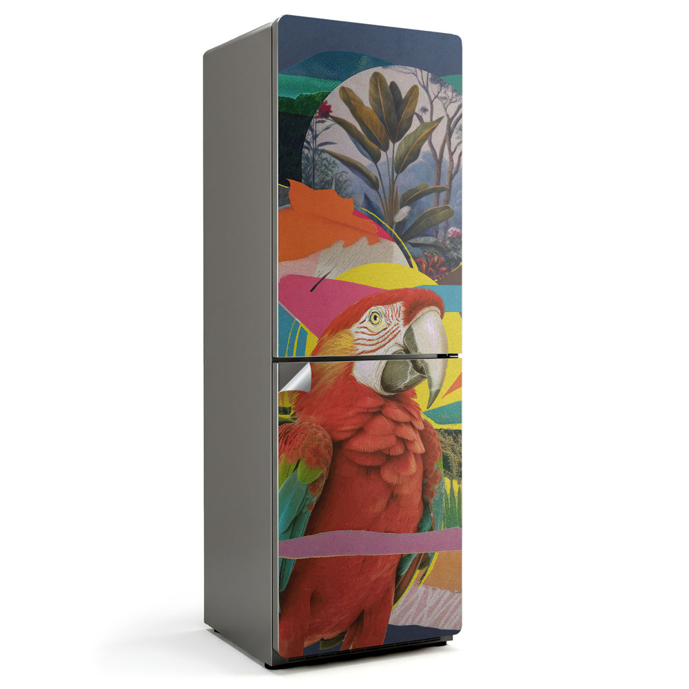Samolepiaca nálepka na chladničku Papagáj v tropickej koláži