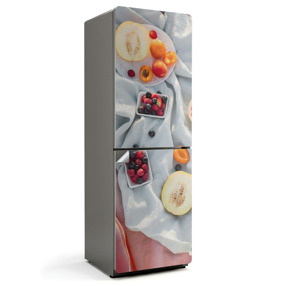 Samolepiaca nálepka na chladničku Čerstvé ovocie na pozadí látky