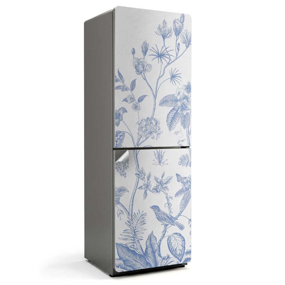 Nálepka na chladničku Kvetinové ilustrácie s vtákmi