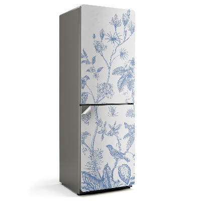 Nálepka na chladničku Kvetinové ilustrácie s vtákmi