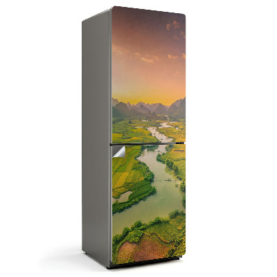 Nálepka na chladničku Pohľad zhora na polia a rieku