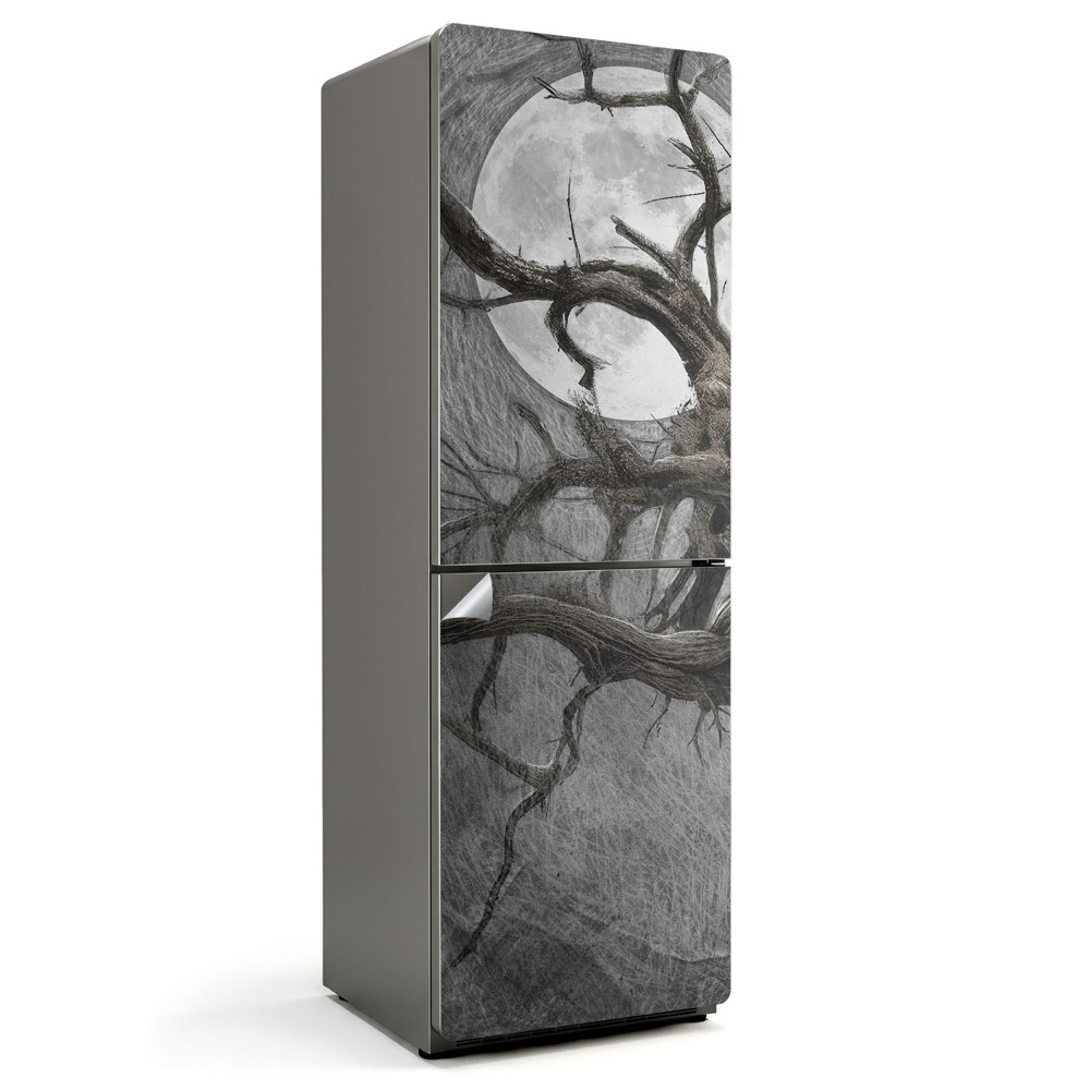 Samolepiaca nálepka na chladničku Starý skrútený strom s mesiacom