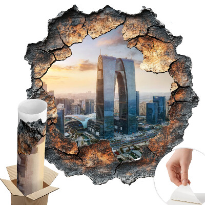 Fototapeta diera v stene 96x100 Mesto budúcnosti