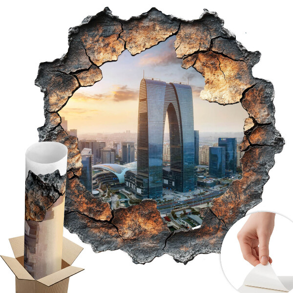 Fototapeta diera v stene 125x130 Mesto budúcnosti