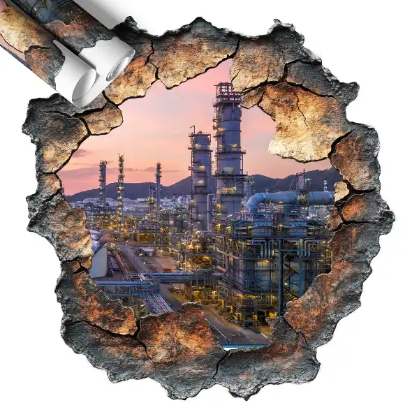 Nálepka na stenu diera 3D 58x60 Rafinérske veže