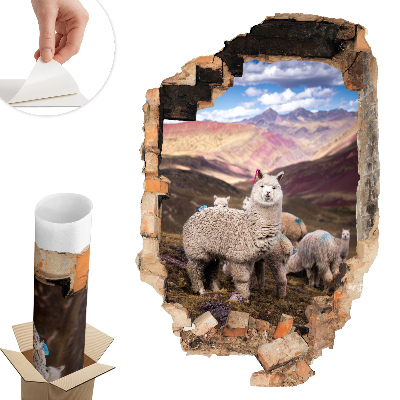 Nálepka na stenu diera 3D 40x60 Alpaky v horách
