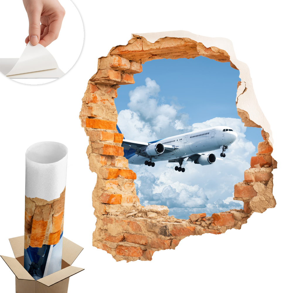 Nálepka na stenu diera 3D 51x60 Letecký objav