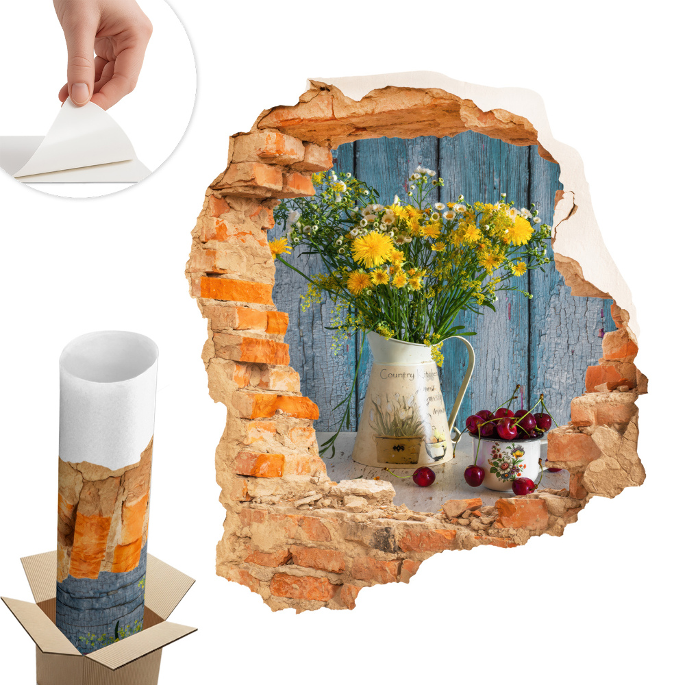 Nálepka na stenu diera 3D 51x60 Vidiecka krajina
