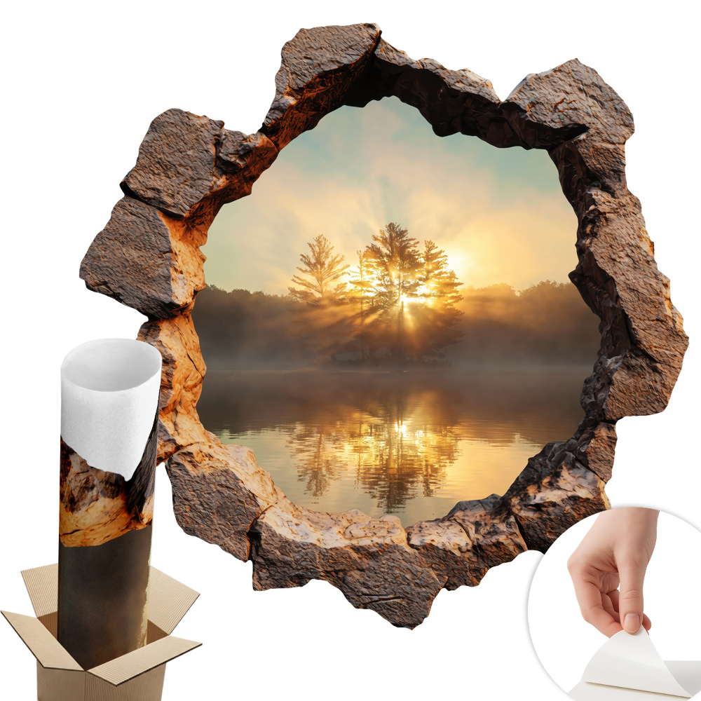 Nálepka na stenu diera 3D 60x60 Krajina cez skaly