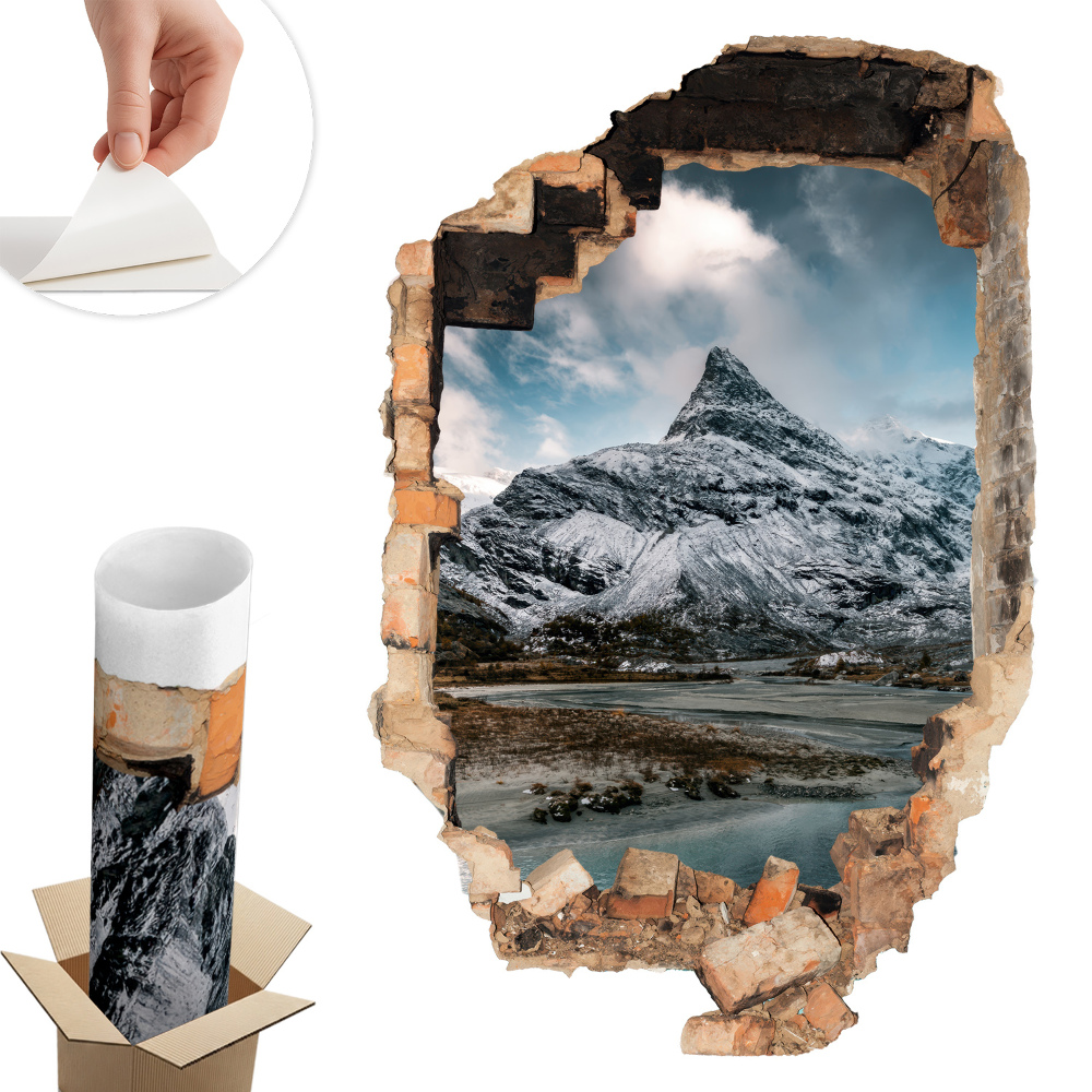 Nálepka na stenu diera 3D 53x80 Horská panoráma