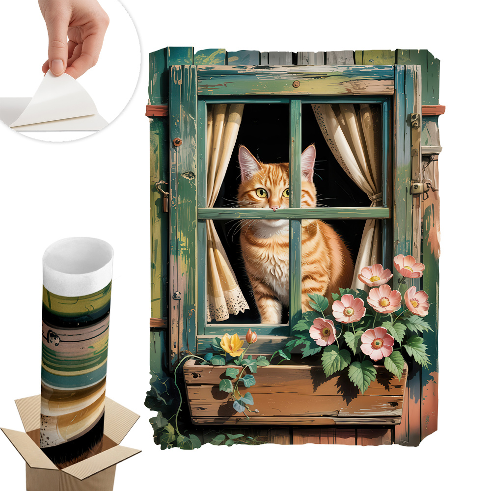 Fototapeta okno 3D 60x80 Mačiatko v okne