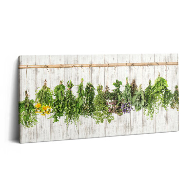Fotoobraz na plátne 100x50 Závesné bylinky na drevenej stene.
