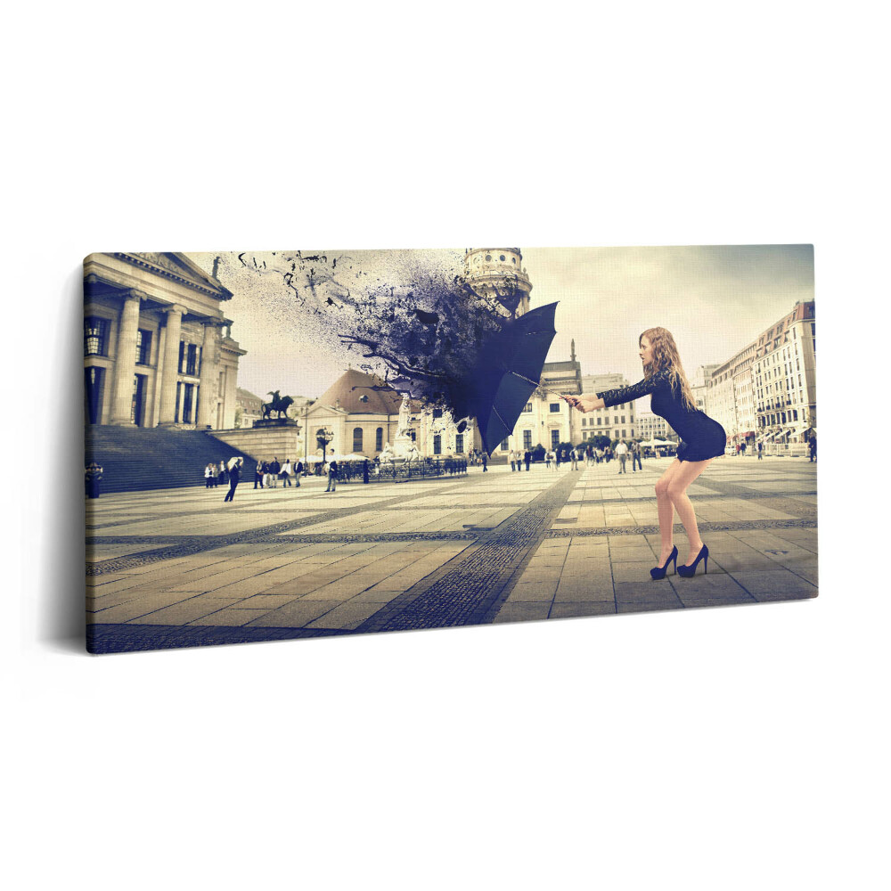 Obraz na plátne 100x50 Dáma s rozpadávajúcim sa dáždnikom.