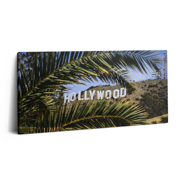 Fotoobraz na plátne 100x50 Hollywoodské palmy a nápis.