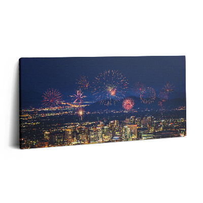 Fotoobraz na plátne 100x50 Nočná metropola s ohňostrojom.