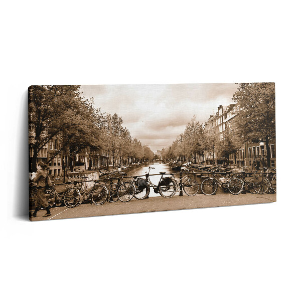 Fotoobraz na plátne 120x60 Bicykle na moste v Amsterdame