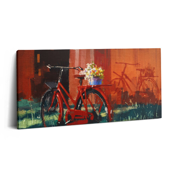 Fotoobraz na plátne 120x60 Červený bicykel s kvetinami