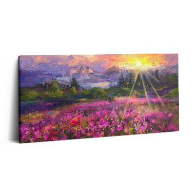 Fotoobraz na plátne 120x60 Ranné lúče nad kvetinovým poľom