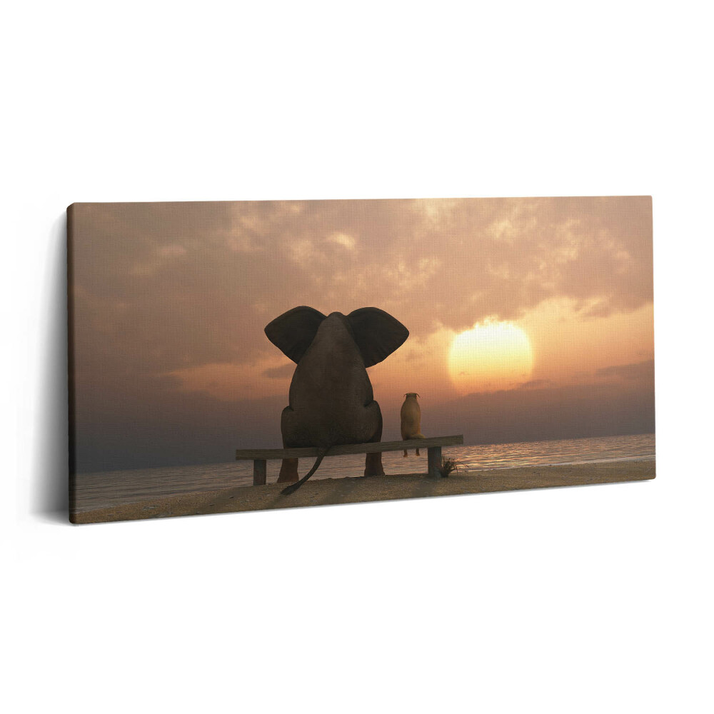 Fotoobraz na plátne 120x60 Slon a pes pri západe slnka