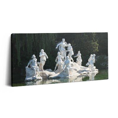 Obraz na plátne 120x60 Sochy pri jazere v záhrade