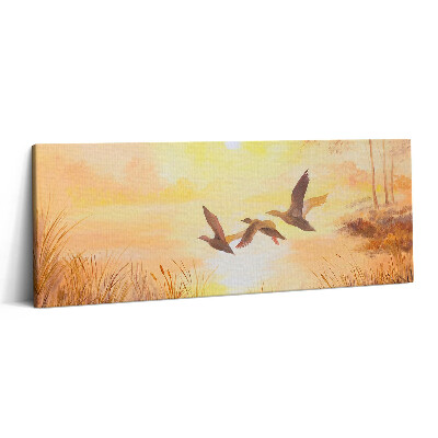 Obraz na plátne 125x50 Lietajúce kačice pri západe slnka