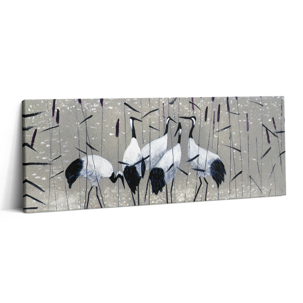 Fotoobraz na plátne 125x50 Žeriavy v rákosí na jazere