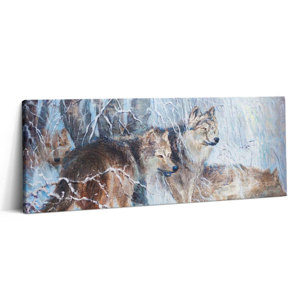 Fotoobraz na plátne 125x50 Vlci v zasneženom lese