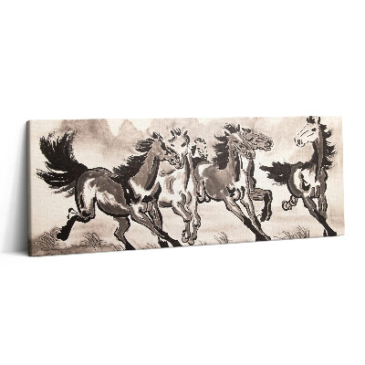 Obraz na plátne 125x50 Štvorica bežiacich koní